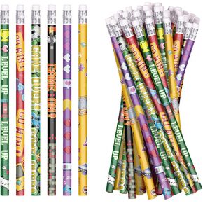 Video Game Pencils Birthday Pencils for Teacher Classroom Gamer Pencils Assortment Wooden Pencils with Eraser Fun Pencils for Party Favors Birthday Party Supplies, 6 Style (48)