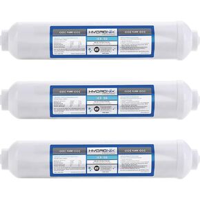 Hydronix ICF-10 Inline Post Activated Carbon Water Filter Replacement Cartridge with 1/4-Inch NPT for Refrigerator, Ice Maker, RO Reverse Osmosis System, 2000 Gallons - 1 Year Capacity (3 Pack)