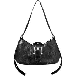 Crinkle Leather Purses for Women Hobo Bags for Women Metallic Y2K Evening Handbag with Adjustable Wide Strap and Buckle Flap