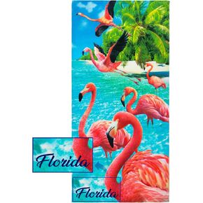 Florida Flamingo Beach Towel 30 x 60 inch 100% Cotton (Florida Flamingos, One Towel)