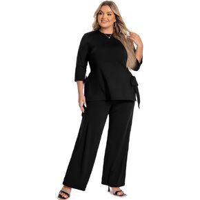 Plus Size 2 Piece Outfits for Women, Casual Tracksuits, Half Sleeve Lounge Sets, Elegant Wide Leg Pant Sets