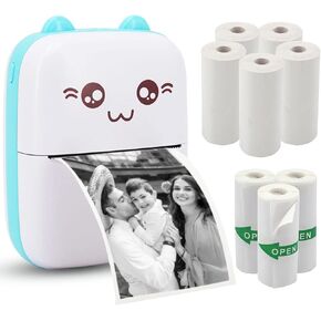 Mini Pocket Printer, Portable Thermal Printer with 8 Rolls Printing Paper, Bluetooth Wireless Tiny Printer for Photos/Stickers/Labels/Notes/Receipts, Compatible with iOS and Android, Pink
