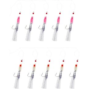 Create idea 10PCS Fishing Lures Luminous Fishing Hook Bass Cod Fishing Bait Feather Fishing Accessories for Mackerel Bass Polloc Cod Sea Fishing （5white+5Pink）
