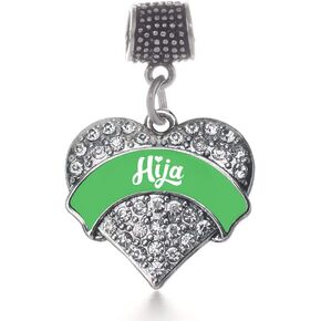 Inspired Silver - Silver Pave Heart Charm for Bracelet with Cubic Zirconia Jewelry
