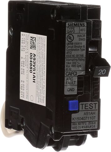 SIEMENS QA115AFC 15-Amp Single Pole 120-volt Plug-On Combination AFCI Breaker, Black in Kuwait