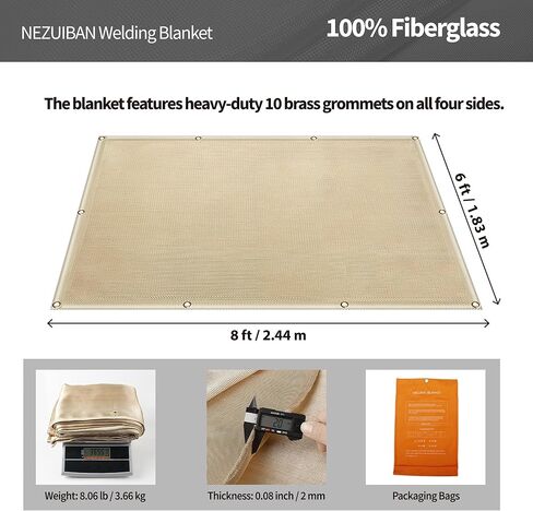 بطانية لحام، بطانية لحام شديدة التحمل مقاس 6FTx8FT ستارة لحام من الألياف الزجاجية كبيرة الحجم للحام الصناعي وحماية المنزل والعزل الحراري in Kuwait