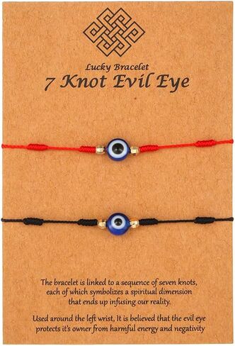 Evil Eye Bracelets 7 Knot Lucky Bracelet Adjustable String Amulet for Women Men Teen Boys Girls 2 Pack in Saudi Arabia