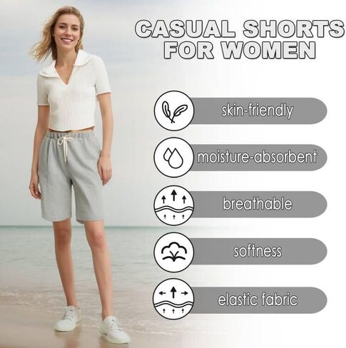 XinYangNi Women's Casual Shorts Cotton Shorts Drawstring Elastic Waist Comfy Bermuda Shorts in Kuwait