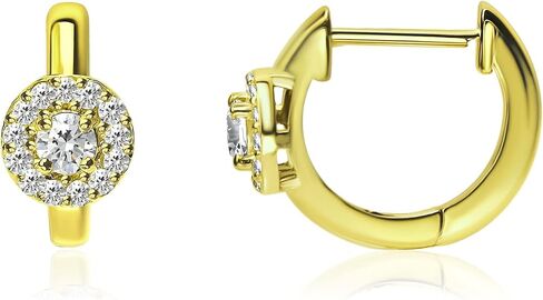 B. BRILLIANT Sterling Silver 1/4 or 1/2 Carat Lab Grown Diamond Round Halo Huggie Hoop Earrings in Saudi Arabia