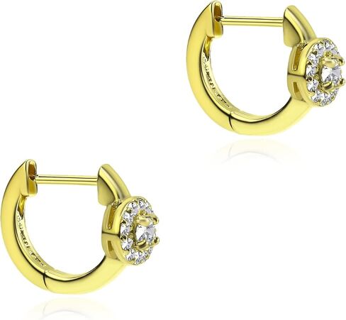 B. BRILLIANT Sterling Silver 1/4 or 1/2 Carat Lab Grown Diamond Round Halo Huggie Hoop Earrings in Saudi Arabia