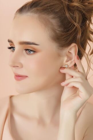 B. BRILLIANT Sterling Silver 1/4 or 1/2 Carat Lab Grown Diamond Round Halo Huggie Hoop Earrings in Saudi Arabia