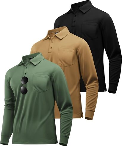 ZITY 3 Pack Long Sleeve Polo Shirts for Men with Pocket Moisture Wicking Outdoor Workwear Office Casual Collared Shirts Fall in Saudi Arabia