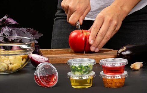 EDI [2 OZ, 50 Sets] Clear Disposable Plastic Portion Cups with Leakproof Lids | Jello Shot Cups | Condiment and Dipping Sauce Cups | Souffle Cups | BPA Free | Recyclable in Kuwait