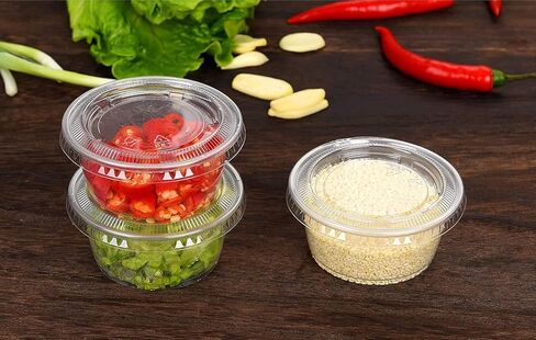 EDI [2 OZ, 50 Sets] Clear Disposable Plastic Portion Cups with Leakproof Lids | Jello Shot Cups | Condiment and Dipping Sauce Cups | Souffle Cups | BPA Free | Recyclable in Kuwait