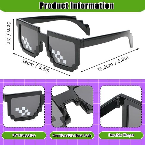 kilofly 2pc 8-Bit Pixel UV Protect Gamer Sunglasses Adult Kids Party Favors in Saudi Arabia