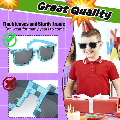 kilofly 2pc 8-Bit Pixel UV Protect Gamer Sunglasses Adult Kids Party Favors in Saudi Arabia