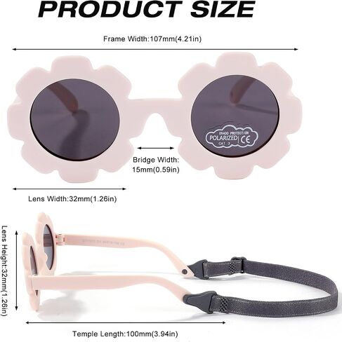 Baby Polarizrd Sunglasses with Strap Flexible Bendable Sun Flower Glasses for Newborn Infant Age 0-24 Months in Kuwait
