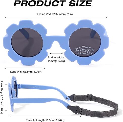 Baby Polarizrd Sunglasses with Strap Flexible Bendable Sun Flower Glasses for Newborn Infant Age 0-24 Months in Kuwait