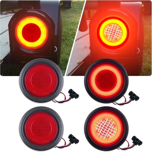 4" Round LED Tail Lights for Trailer Trucks RV Camper Van 64 LEDs Stop/Turn/Running Lights Halo 12V Waterproof IP67 with Rubber Grommet and 3 Prong Pigtails, 2Pcs in Kuwait