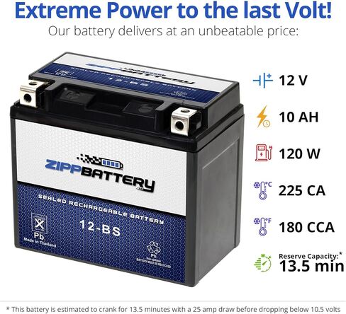Chrome Pro 12-BS iGel Maintenance Free Replacement Battery with Digital Display for ATV, Motorcycle, Scooter, and UTV: 12 Volts, 1.2 Amps, 10.5Ah, Nut and Bolt (T3) Terminal in Saudi Arabia