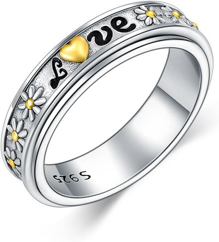 Anxiety Spinner Rings 925 Sterling Silver Moonstone Celtic Love Flower Daisy Fidget Rings Stress Relieving Jewelry for Women in Saudi Arabia