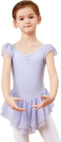 Girls Black Ballet Dress Ruffle Sleeve Dance Leotards with Skirt Mesh Spliced Ballerina Outfits in Saudi Arabia