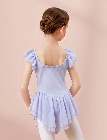 Girls Black Ballet Dress Ruffle Sleeve Dance Leotards with Skirt Mesh Spliced Ballerina Outfits in Saudi Arabia