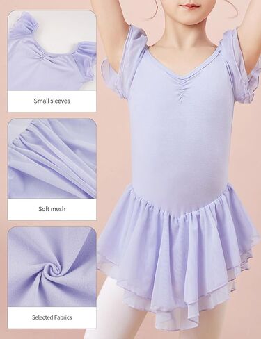 Girls Black Ballet Dress Ruffle Sleeve Dance Leotards with Skirt Mesh Spliced Ballerina Outfits in Saudi Arabia