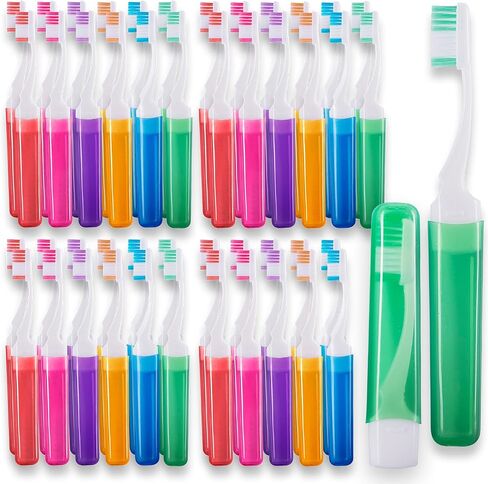 Lingito Bulk Travel Toothbrush, Folding, Built in Toothbrush Cover, Individually Wrapped, Camping, Hiking (25 Pack Medium) in Kuwait