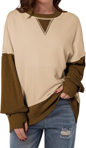 SHEWIN Oversized Sweatshirt for Women 2024 Casual Color Block Crewneck Hoodies Shirts Long Sleeve Pullover Tops in Saudi Arabia
