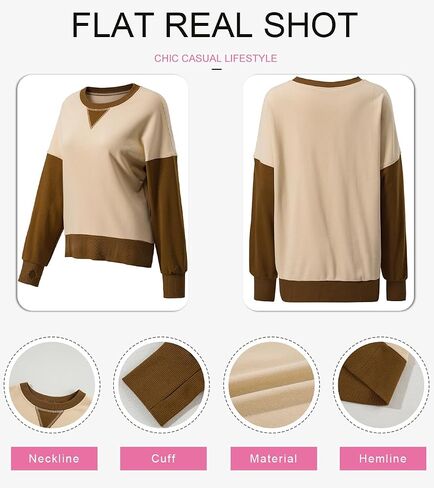 SHEWIN Oversized Sweatshirt for Women 2024 Casual Color Block Crewneck Hoodies Shirts Long Sleeve Pullover Tops in Saudi Arabia
