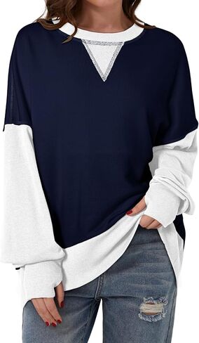 SHEWIN Oversized Sweatshirt for Women 2024 Casual Color Block Crewneck Hoodies Shirts Long Sleeve Pullover Tops in Saudi Arabia