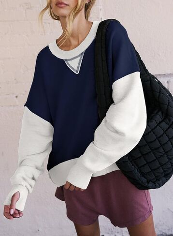 SHEWIN Oversized Sweatshirt for Women 2024 Casual Color Block Crewneck Hoodies Shirts Long Sleeve Pullover Tops in Saudi Arabia