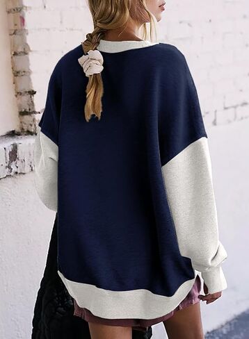 SHEWIN Oversized Sweatshirt for Women 2024 Casual Color Block Crewneck Hoodies Shirts Long Sleeve Pullover Tops in Saudi Arabia