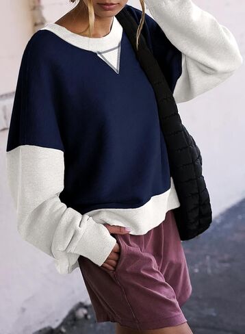 SHEWIN Oversized Sweatshirt for Women 2024 Casual Color Block Crewneck Hoodies Shirts Long Sleeve Pullover Tops in Saudi Arabia