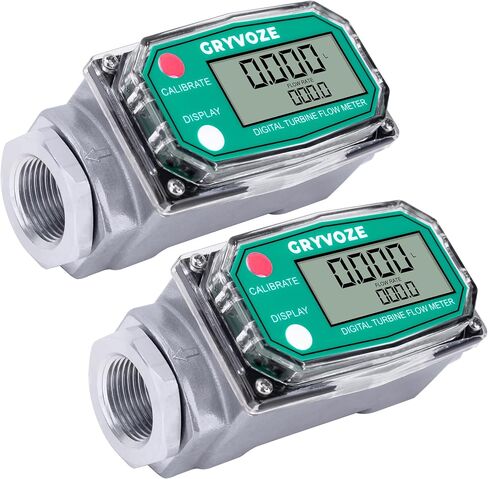 1 Inch Digital Turbine Fuel Flow Meter, 2.6-26 GPM Inline NPT Thread Flowmeter with 3/4 in Adapters for Water, Diesel, Gas Oil, Gasoline, and Other Liquids - Supports Gallon, QTS, PTS, L, m³ in Kuwait
