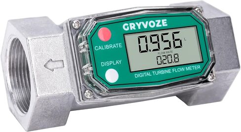 مقياس تدفق الوقود التوربيني الرقمي 1 بوصة، 2.6-26 GPM مقياس تدفق مضمن NPT مع محولات 3/4 بوصة للمياه والديزل وزيت الغاز والبنزين والسوائل الأخرى - يدعم جالون، QTS، PTS، L، m³ in Kuwait