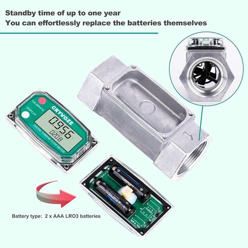 مقياس تدفق الوقود التوربيني الرقمي 1 بوصة، 2.6-26 GPM مقياس تدفق مضمن NPT مع محولات 3/4 بوصة للمياه والديزل وزيت الغاز والبنزين والسوائل الأخرى - يدعم جالون، QTS، PTS، L، m³ in Kuwait