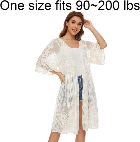Women's Lace Cardigan Floral Crochet Sheer Beach Cover Ups Long Kimono Shrug in Saudi Arabia