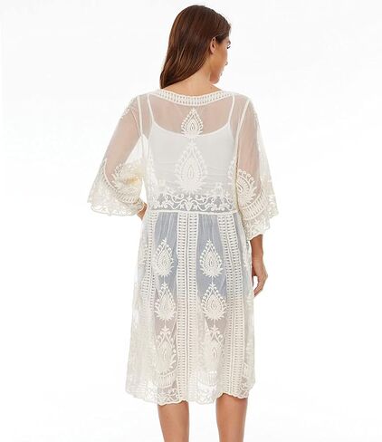 Women's Lace Cardigan Floral Crochet Sheer Beach Cover Ups Long Kimono Shrug in Saudi Arabia