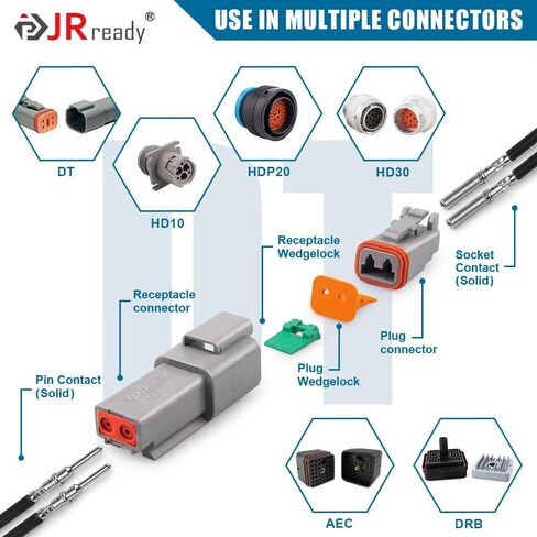 JRready Deutsch موصل دبابيس ومآخذ اتصالات صلبة حجم 20 - ST6282 20 زوج دبابيس ذكر 0460-202-20141/ دبابيس أنثى 0462-201-20141، محطات موصل DTM حجم السلك 20-22AWG in Saudi Arabia