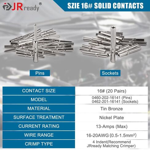 JRready Deutsch موصل دبابيس ومآخذ اتصالات صلبة حجم 20 - ST6282 20 زوج دبابيس ذكر 0460-202-20141/ دبابيس أنثى 0462-201-20141، محطات موصل DTM حجم السلك 20-22AWG in Saudi Arabia