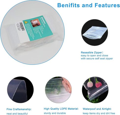 2" x 3" Plastic Bags, 200 Count 2 Mil Transparent Resealable Zipper Poly Bags, Reclosable Storage Bags for Jewelry Supplies, Beads, Screws, Small Items in Saudi Arabia