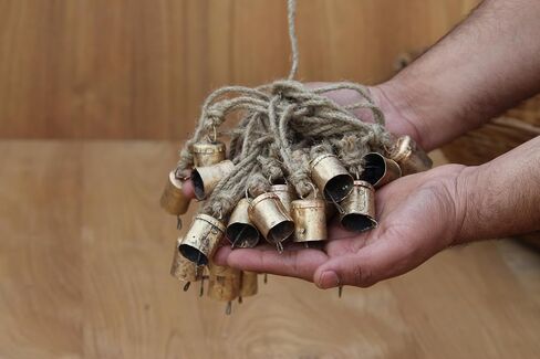 Handmade Rustic Jingle Bell Tin Coe Bells on Rope handmade Lucky Christmas Décor Bells on Jute Rope (15, Cone) in Saudi Arabia