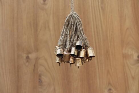 Handmade Rustic Jingle Bell Tin Coe Bells on Rope handmade Lucky Christmas Décor Bells on Jute Rope (15, Cone) in Saudi Arabia