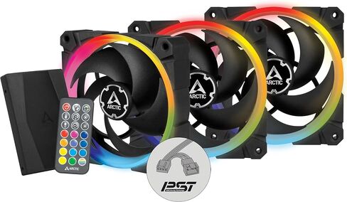 ARCTIC BioniX P120 A-RGB (3 حزم، بما في ذلك وحدة تحكم A-RGB) - مروحة محسنة للضغط 120 مم مع A-RGB، PWM، مبرد، محمل ديناميكي سائل، 400-2300 دورة في الدقيقة - أسود in Kuwait
