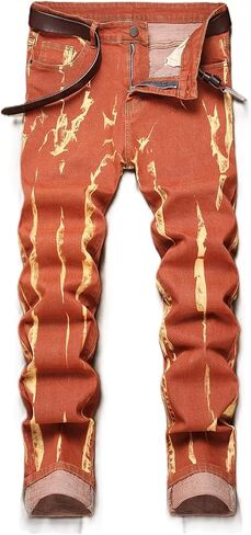 Men’s Jeans Slim Fit Skinny Jeans for Men, Stacked Straight Leg Fashion Ripped Jeans Pants for Men in Saudi Arabia