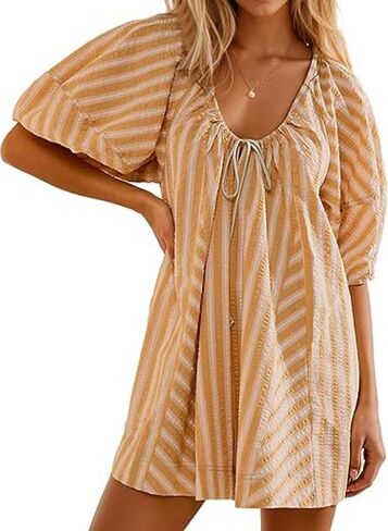 Pdxnyxx Y2k Shorts Romper Tie Front Casual Maternity V Neck Vacation Cute Puff Sleeve Summer Tshirt Rompers in Saudi Arabia