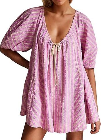 Pdxnyxx Y2k Shorts Romper Tie Front Casual Maternity V Neck Vacation Cute Puff Sleeve Summer Tshirt Rompers in Saudi Arabia