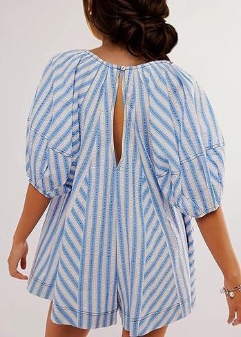 Pdxnyxx Y2k Shorts Romper Tie Front Casual Maternity V Neck Vacation Cute Puff Sleeve Summer Tshirt Rompers in Saudi Arabia